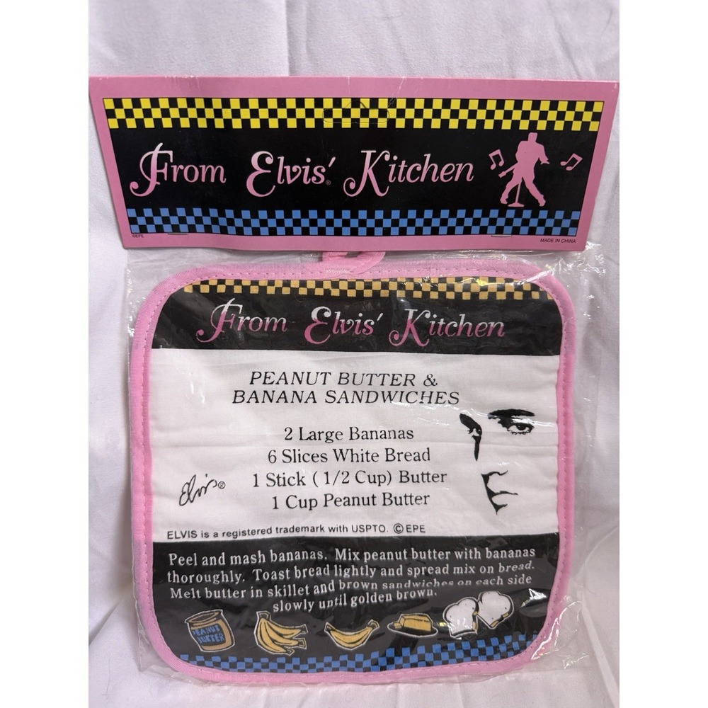 From Elvis's Kitchen Pink Pot Holder Recipe Peanut Butter Banana Sandwich NIP